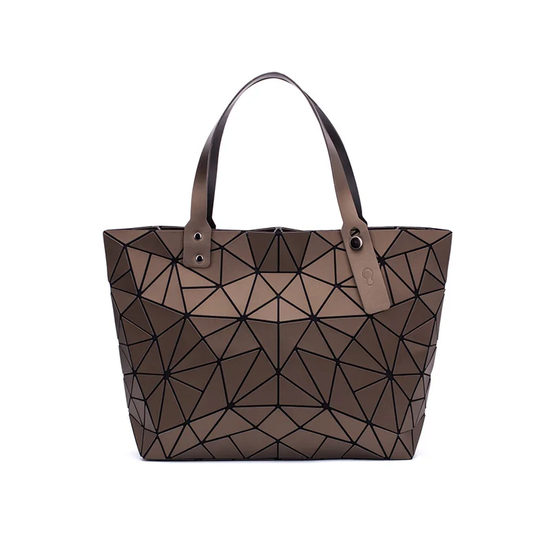 Brown New Fashion Luminous sac Women Bag Diamond Tote Geometric Quilted Shoulder Bags Laser Plain Folding Handbags bolso - Color: Brown