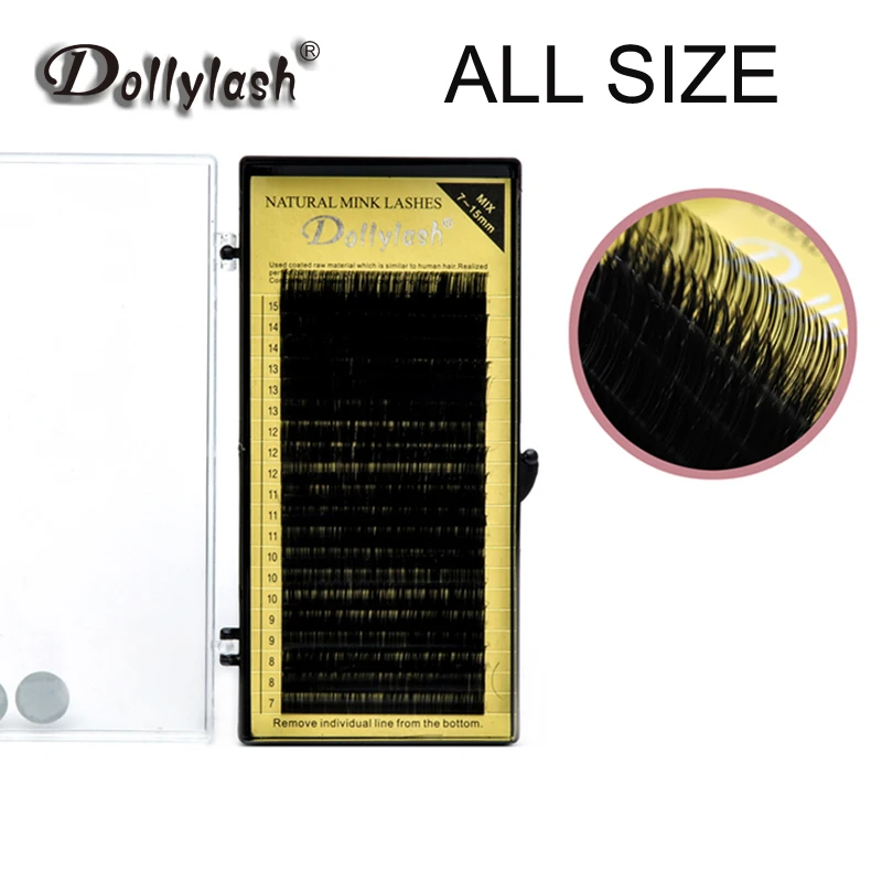Ресницы Dollylash индивидуальные для наращивания, 0,07, 0,10, 0,15, 0,20, 0,25, длина микс, 7 мм-15 мм, накладные ресницы 20 рядов/лоток