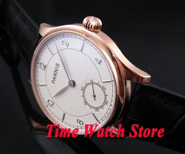 Мужские часы Parnis 44 мм с белым циферблатом серебристыми стрелками короной в виде