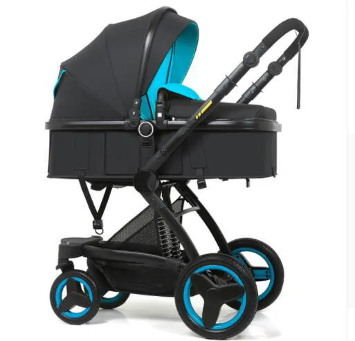 Blue black Bellec 3 в 1 коляска прогулочная машина может сидеть откидывающаяся Складная двусторонняя ударная Высокая Ландшафтная детская коляска - Цвет: Blue black