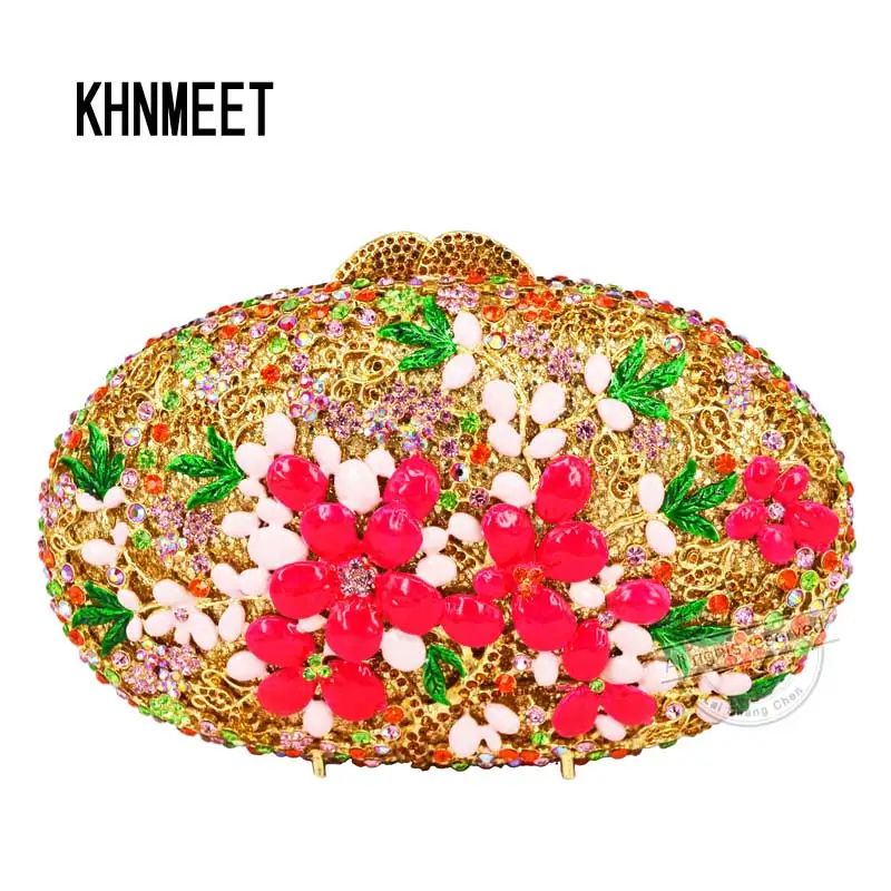 Овальный Золотой капель эфирного масла с цветам клатч вечерняя сумочка для