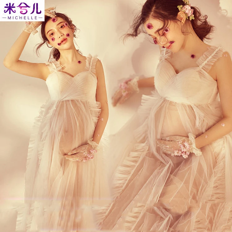 New Maternity dress Photography personality perspective white yarn mummy photo art photo clothes pure white fairy