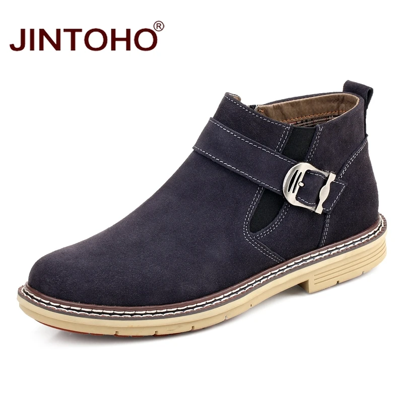 JINTOHO Мужская зимняя обувь модные брендовые мужские ботинки из натуральной кожи