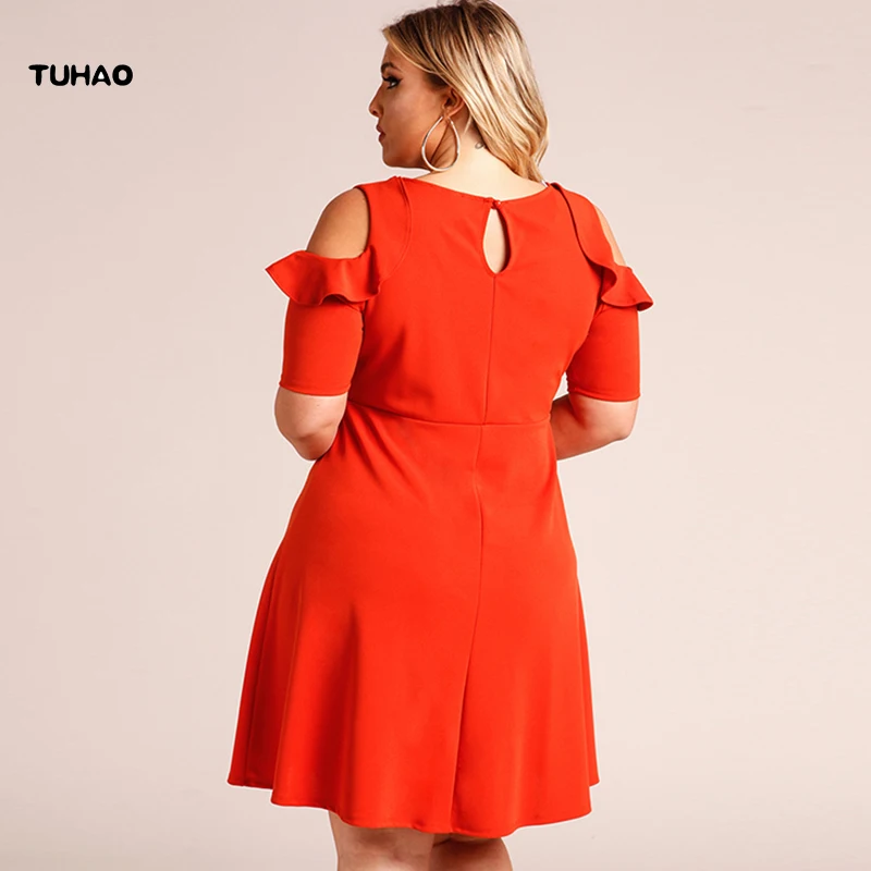 

TUHAO PLUS SIZE 2xl 3XL SUMMER Dresses for Women RUFFLES hollow out solid female office Dress women's clothing large size BC113
