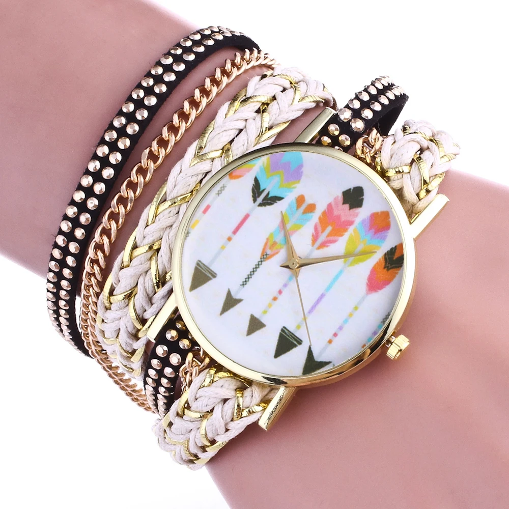 Женские часы браслет цветной Циферблат из нержавеющей стали кожаный ремешок с