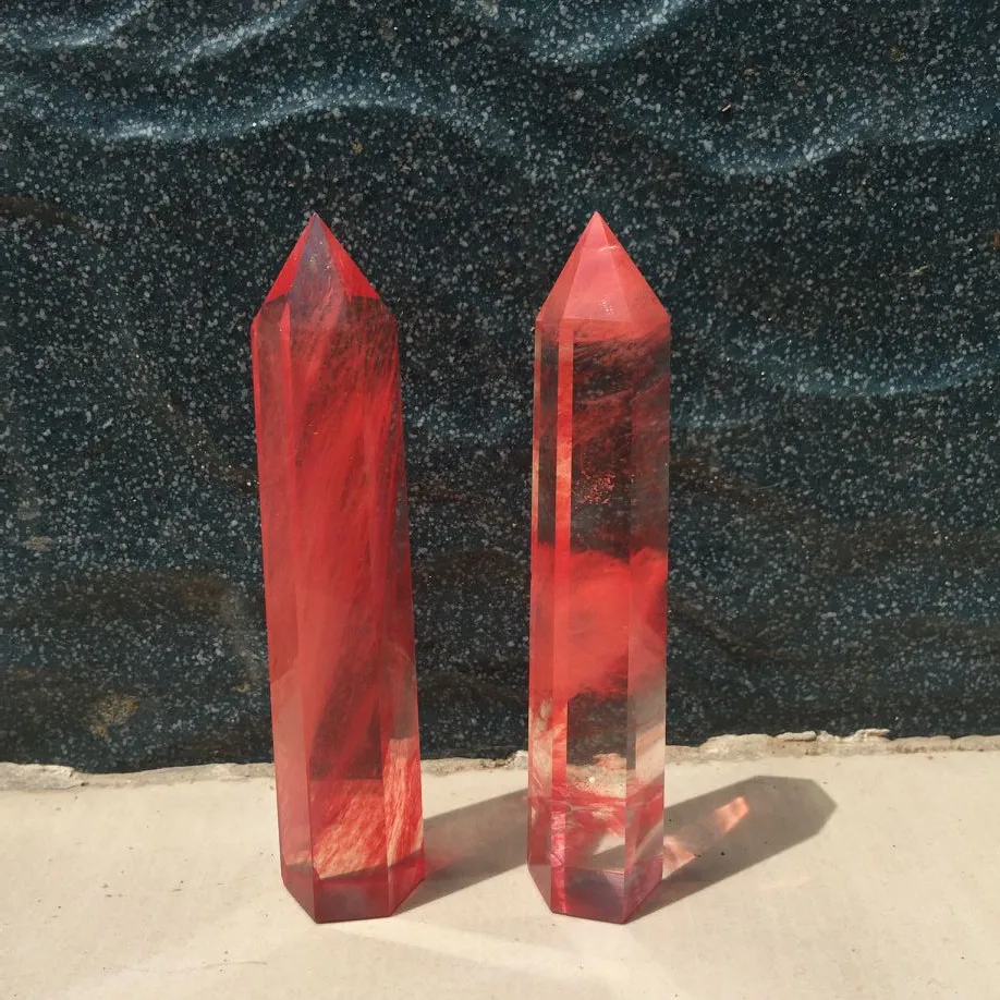 

2pcs single red smelting stones wand point reiki healing quartz crystal for home decoration