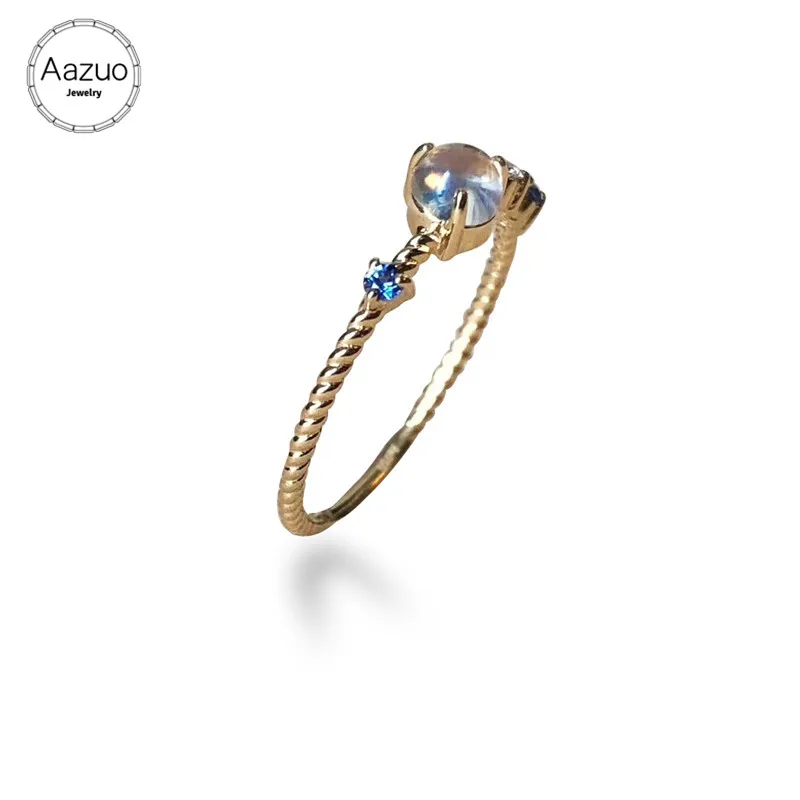 Женское кольцо с лунным камнем Aazuo 18 K желтое золото тонкая цепь любви | Украшения