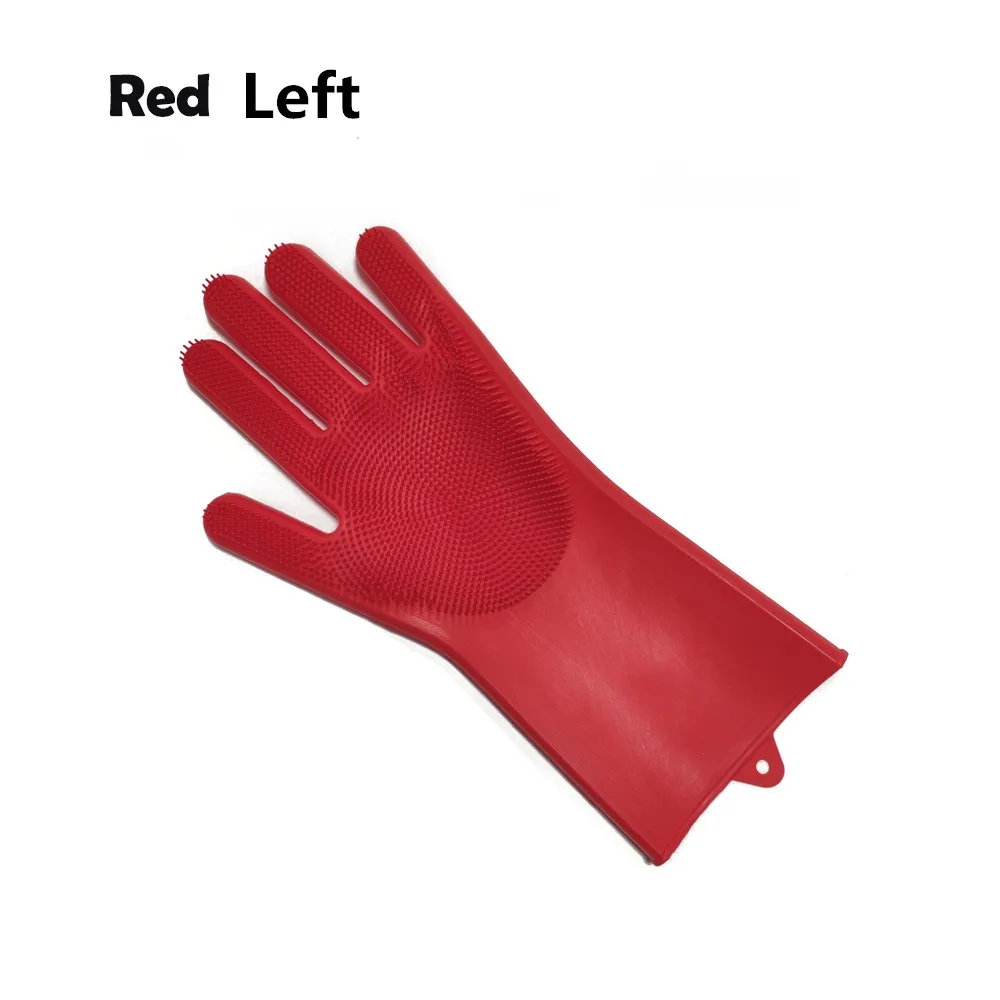 Red left 1 шт силиконовая перчатка для мытья посуды пищевая кухонная перчатка для мытья посуды с чистящей щеткой домашняя перчатка для скрабирования - Цвет: Red left