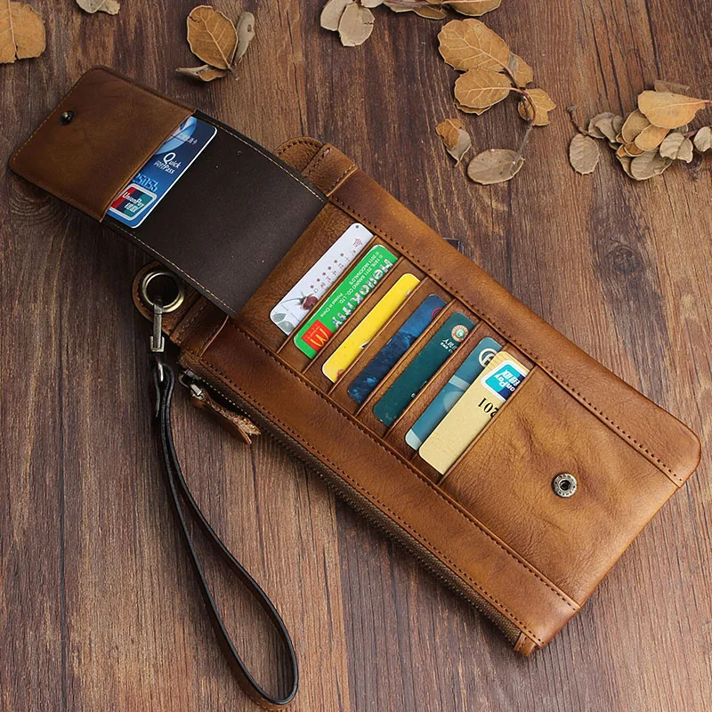 Длинный мужской кошелек для карт из натуральной коровьей кожи