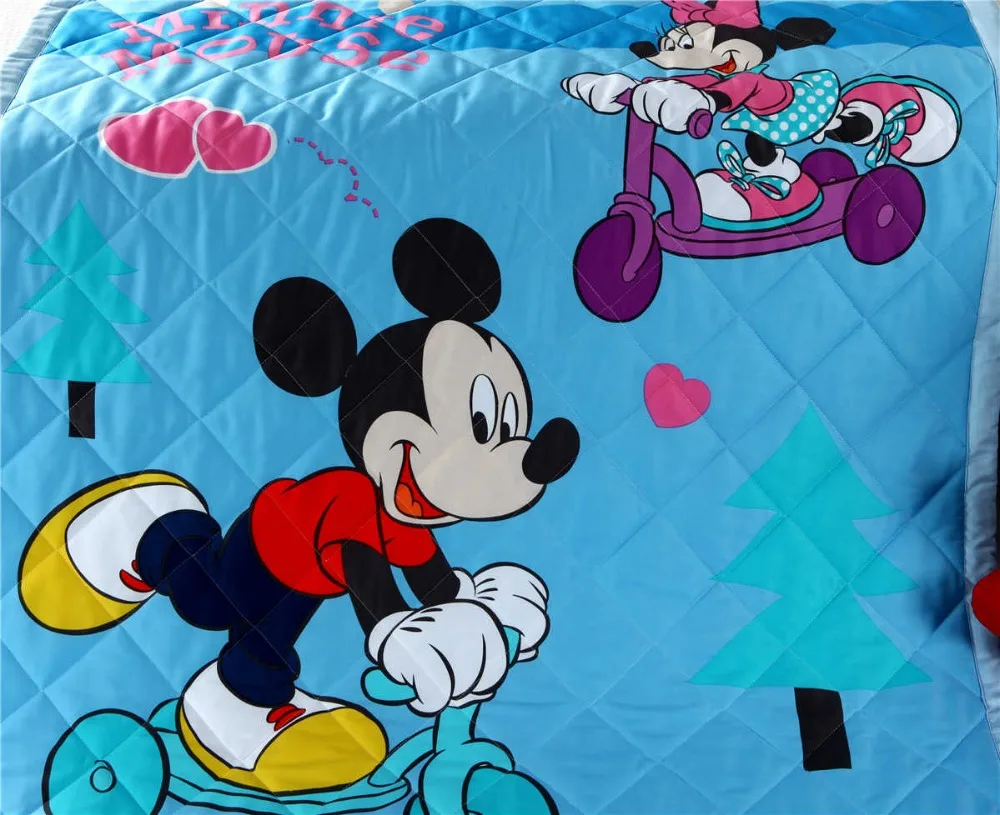 Стеганое одеяло синего цвета с Микки и Минни Маус хлопковое постельное белье