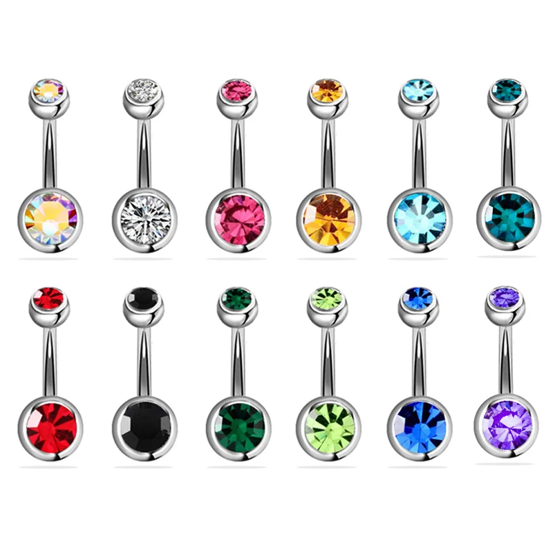 

12 Surgical Steel Single Crystal Rhinestone Belly Button Rings Navel Piercing Ombligo 5/8mm Ball Nombril