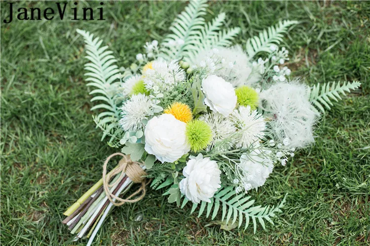 Винтажный букет невесты JaneVini белая ассиметричная ручка букета в виде одуванчика