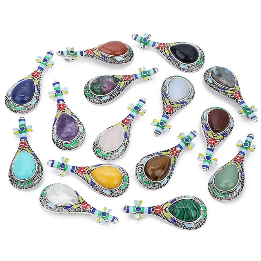 SAUVOO этнический кулон в форме люта из натурального камня розовый Quartzs тигровый
