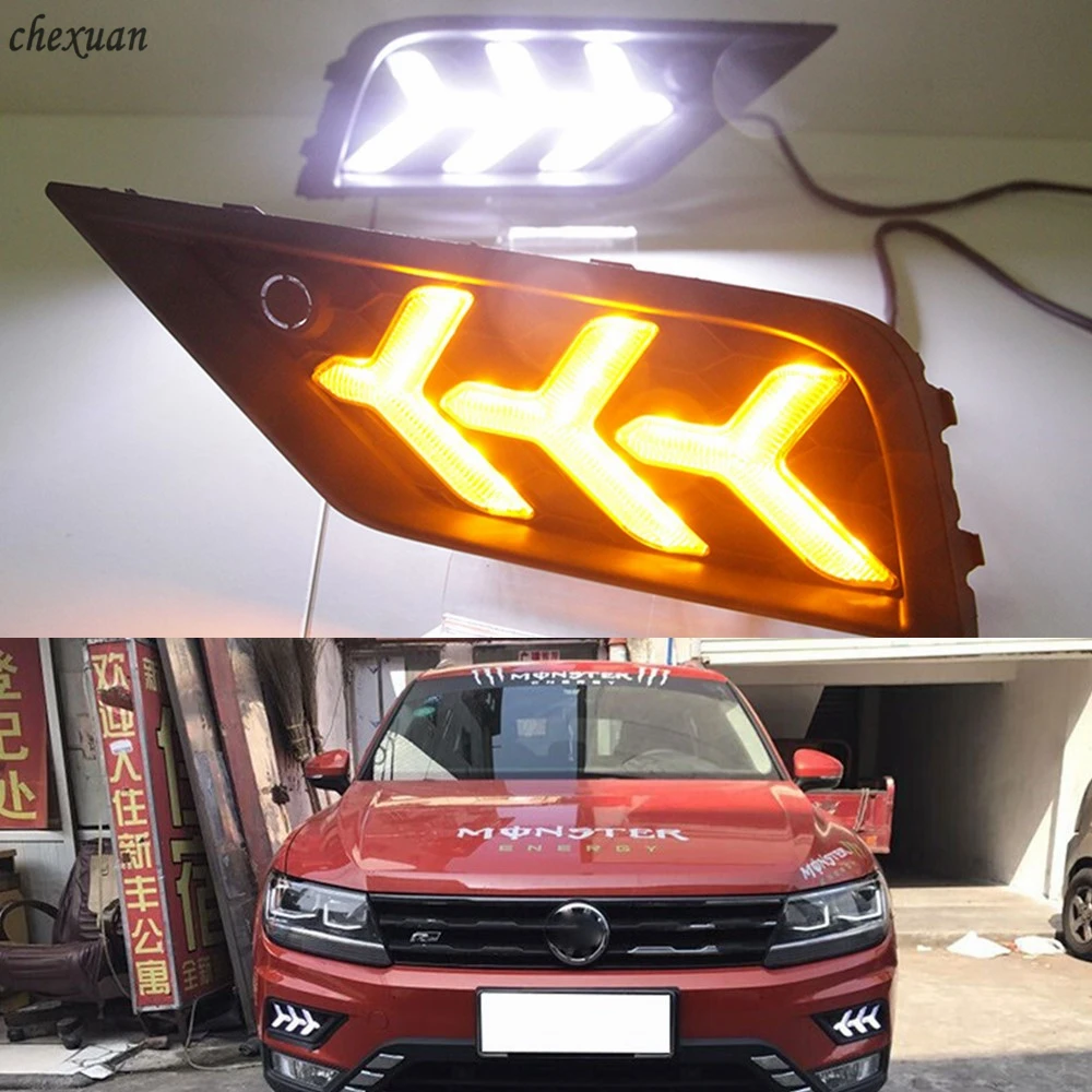 CSCSNL 2 шт. для VW Volkswagen Tiguan 2017 2018 2019 12V ABS светодиодный DRL Дневной светильник с желтым