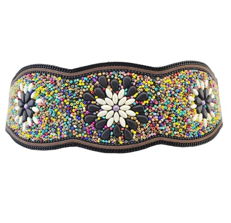 6613 Black Boho Винтаж широкий цветок поясные ремни для женщин эластичный кожаный камень бисером эластичный корсетный Пояс живота цепь тела ювелирные изделия - Окраска металла: 6613 Black