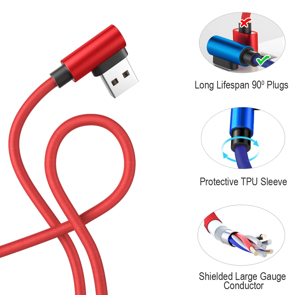 USB Micro зарядный кабель 90 градусов для телефона Android зарядное устройство 5v2.4a xiaomi
