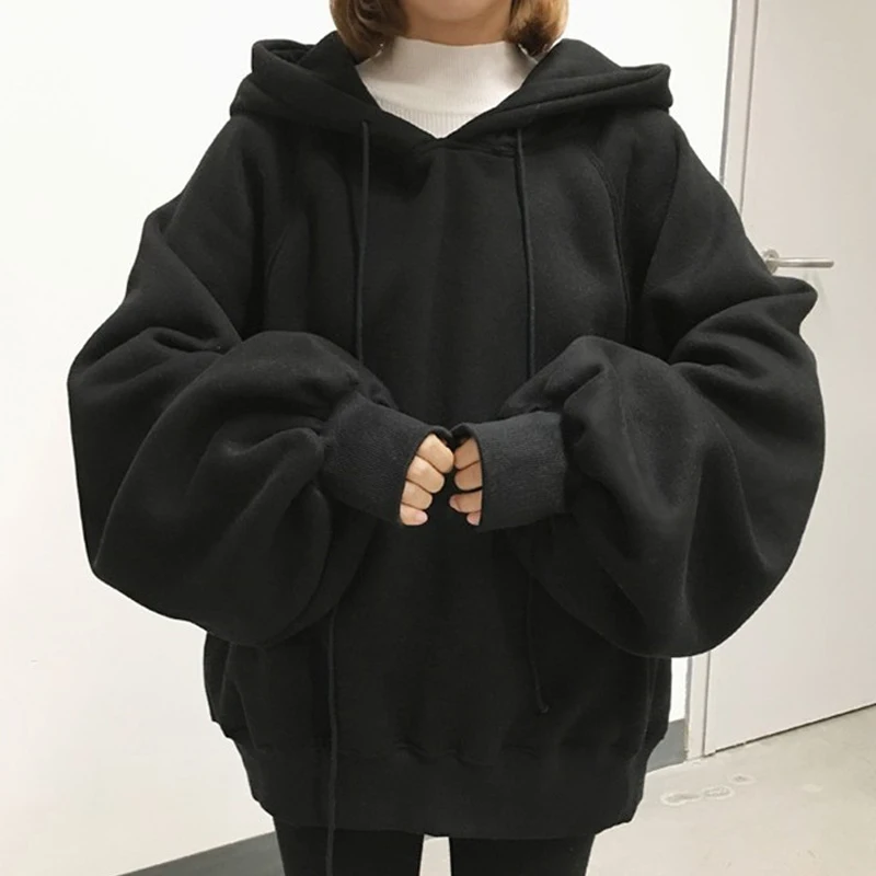 Модный пуловер с капюшоном, Женская толстовка,, корейский стиль, Ulzzang, Harajuku, однотонный бархат, с капюшоном, толстовки, женские, повседневные толстовки