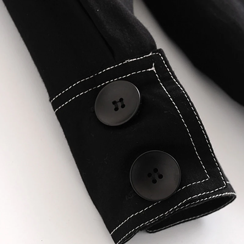 Чу mark женские черные блузка с треугольным вырезом однобортный фасон кнопки Мода