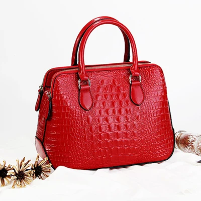 red Fashion genuine Leather Women bag Crocodile Pattern Messenger bags ladies Purse female totes bag Handbag Leisure Tote Sac A Main - Цвет: red