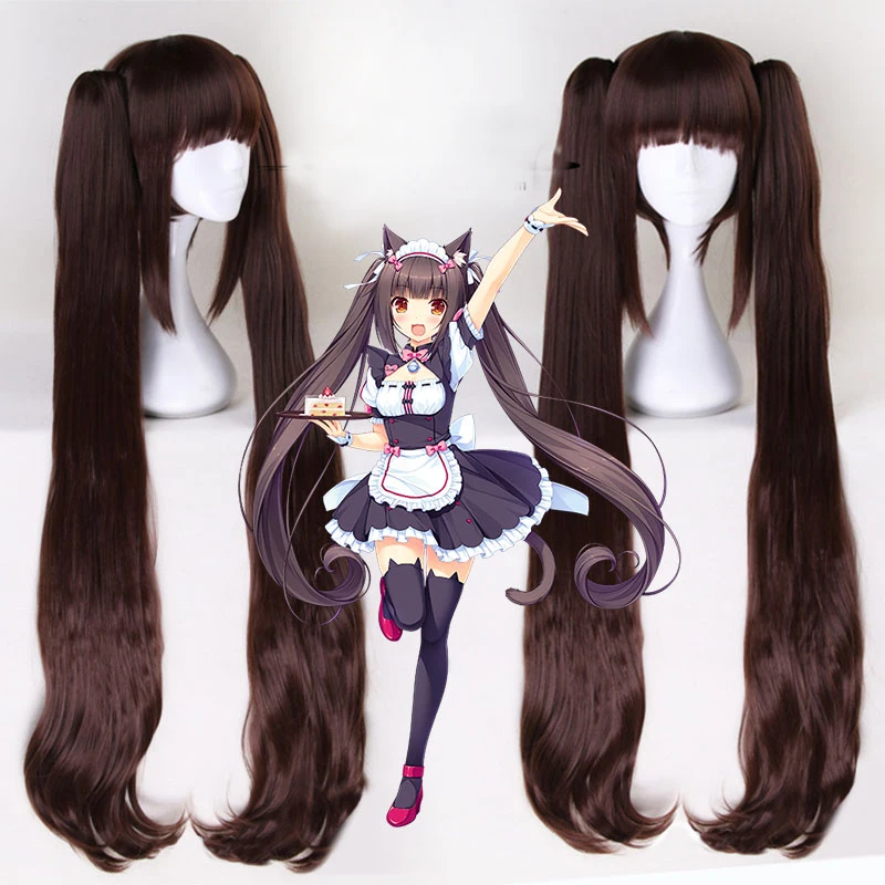 NEKOPARA Chocolat длинный клип &quotконский хвост коричневый Косплэй парик ванили Kawaii