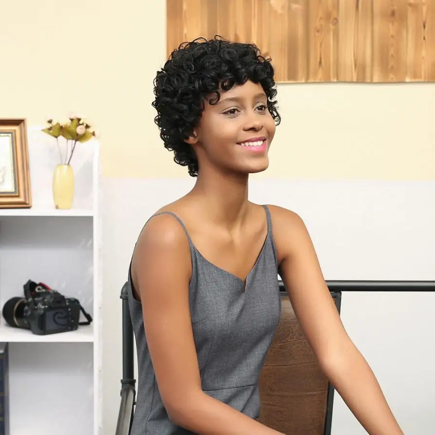 Для женщин короткие чёрный коричневый frontcurly прическа Синтетические волосы