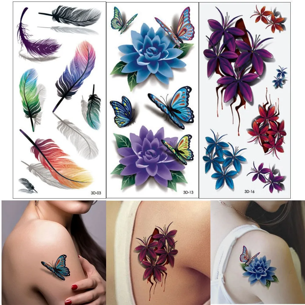 10 шт./лот 3D временные тату хной цветы розы водонепроницаемые боди-арт DIY наклейки