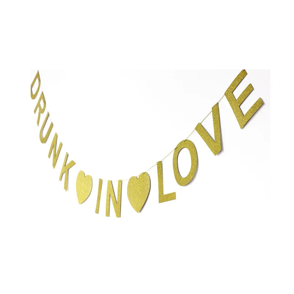 Drunk in Love Gold Glitter Letter Banner Photo Prop Backdrop for Bachelorette Party Bridal Shower Hanging Decor | Дом и сад