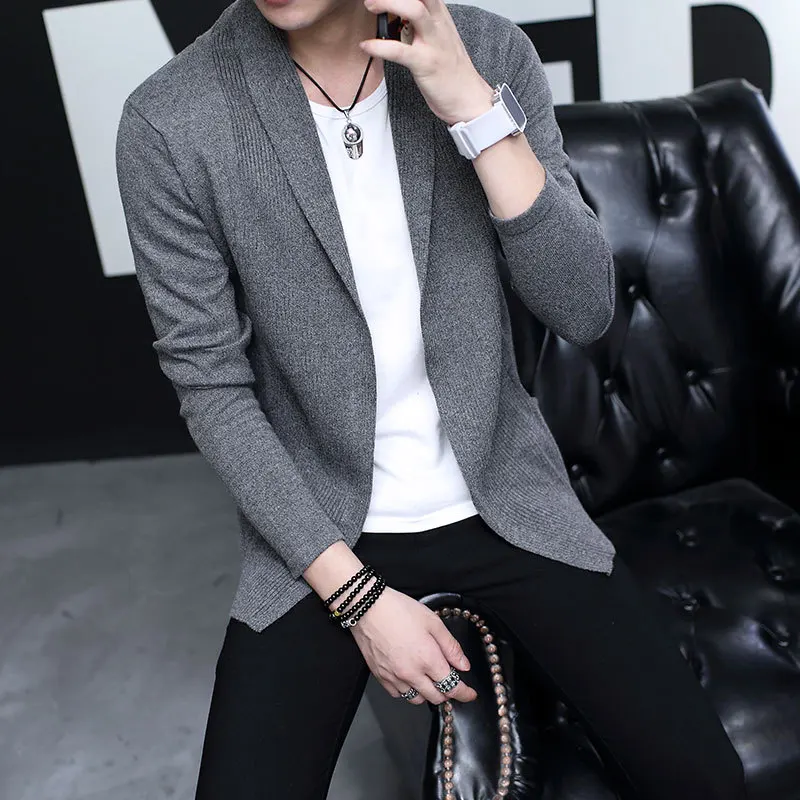 Мужской Повседневный тонкий вязаный кардиган Длинный Облегающий