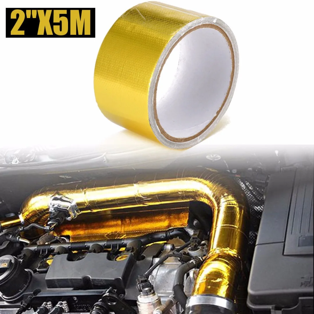 

Newest 1Roll 5cm*5m Adhesive Reflective Gold High Temperature Heat Shield Wrap Tape