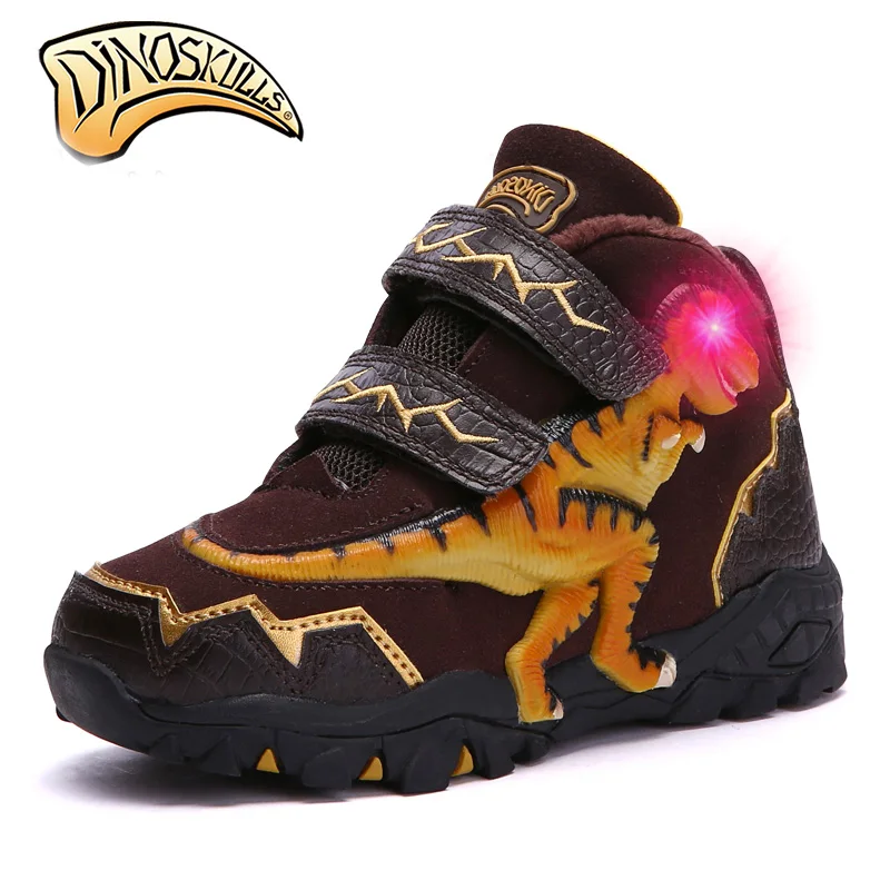 Dinoskulls/ботинки из натуральной кожи для мальчиков Детские теплые флисовые ботинки