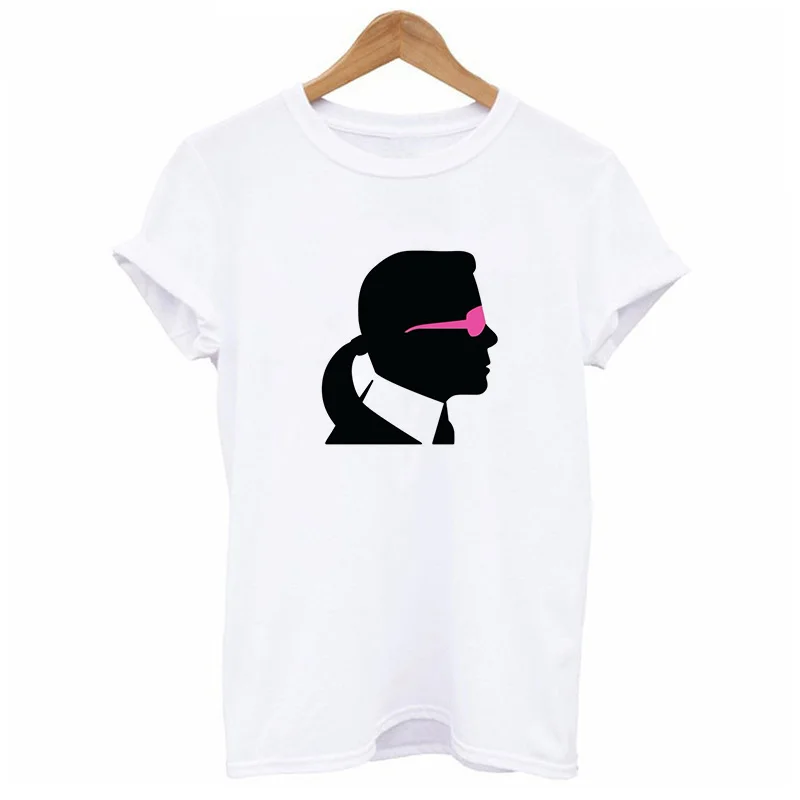 Футболка в стиле Vogue Karl Lagerfeld Женская белая модель футболка с котом Harajuku Топ