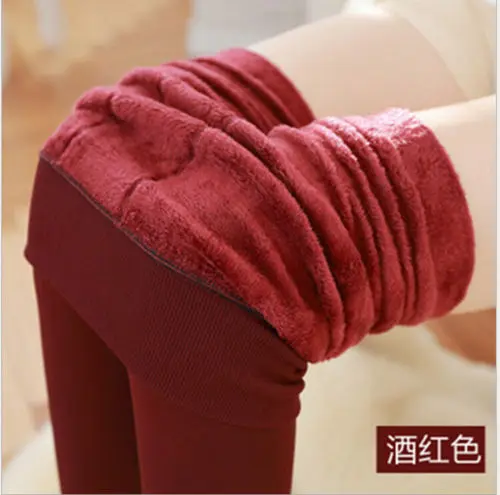 burgundy Женские однотонные зимние плотные теплые флисовые утепленные эластичные леггинсы Tihgts - Цвет: burgundy