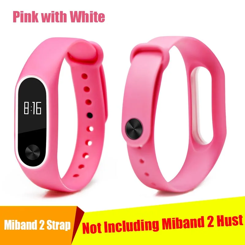 Pink with white BOORUI, два цвета, mi band, 2 ремешка, силиконовый, здоровый, Pulsera, цветной, сменный, ремешок на запястье для xiaomi mi 2, smart band, 15 цветов - Цвет: Pink with white