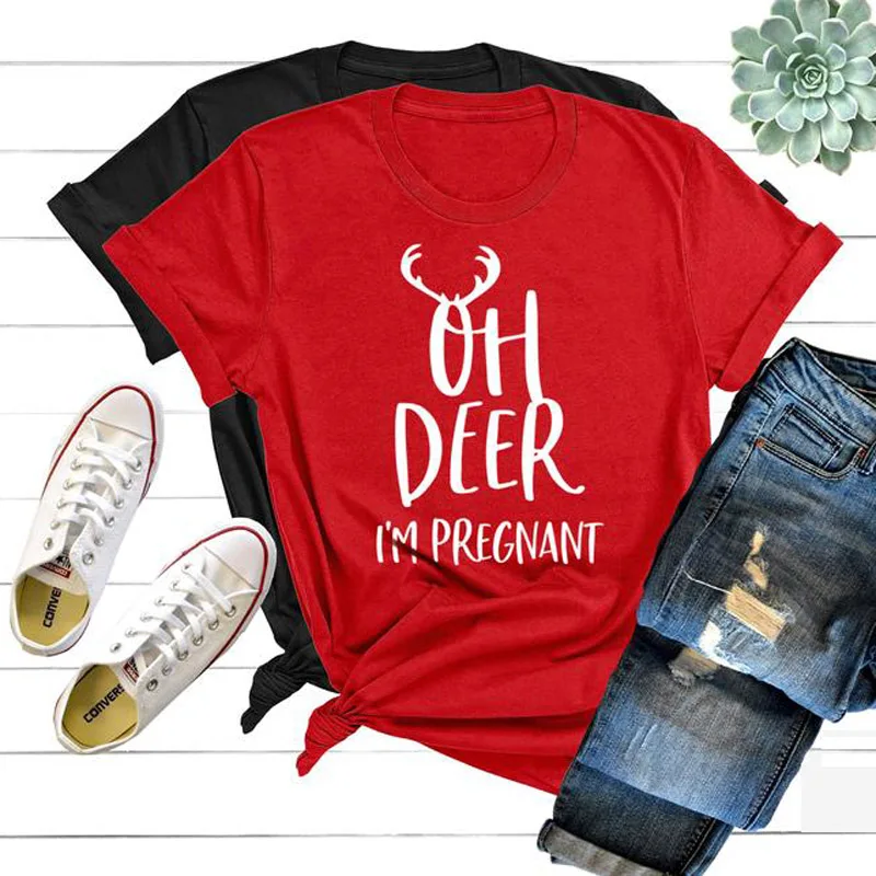 ONSEME Рождественская Футболка женская забавная oh Deer I'm Беременная буквенная
