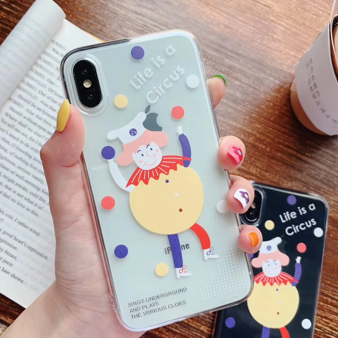 INS Korea super fire Wave Point Clown Magician phone case For iphone Xs MAX XR X 6 6s 7 8 plus cute clear soft TPU Cover Fundas |