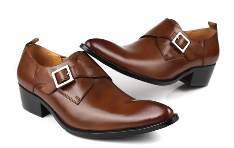 Pointed toe genuine leather men shoes fashion buckle design wedding dress mens personality business work size 37 44 | Обувь
