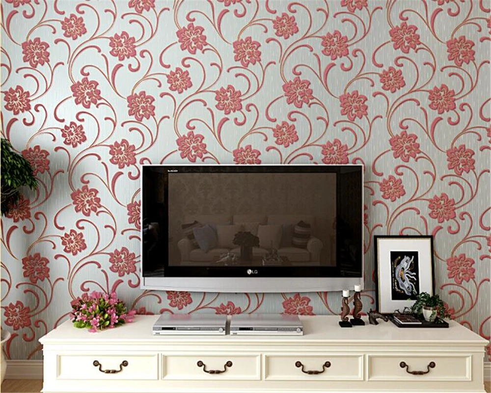 beibehang Nonwoven wallpaper pastoral papel de parede 3d bedroom warm romantic living room TV background relief behang | Обустройство