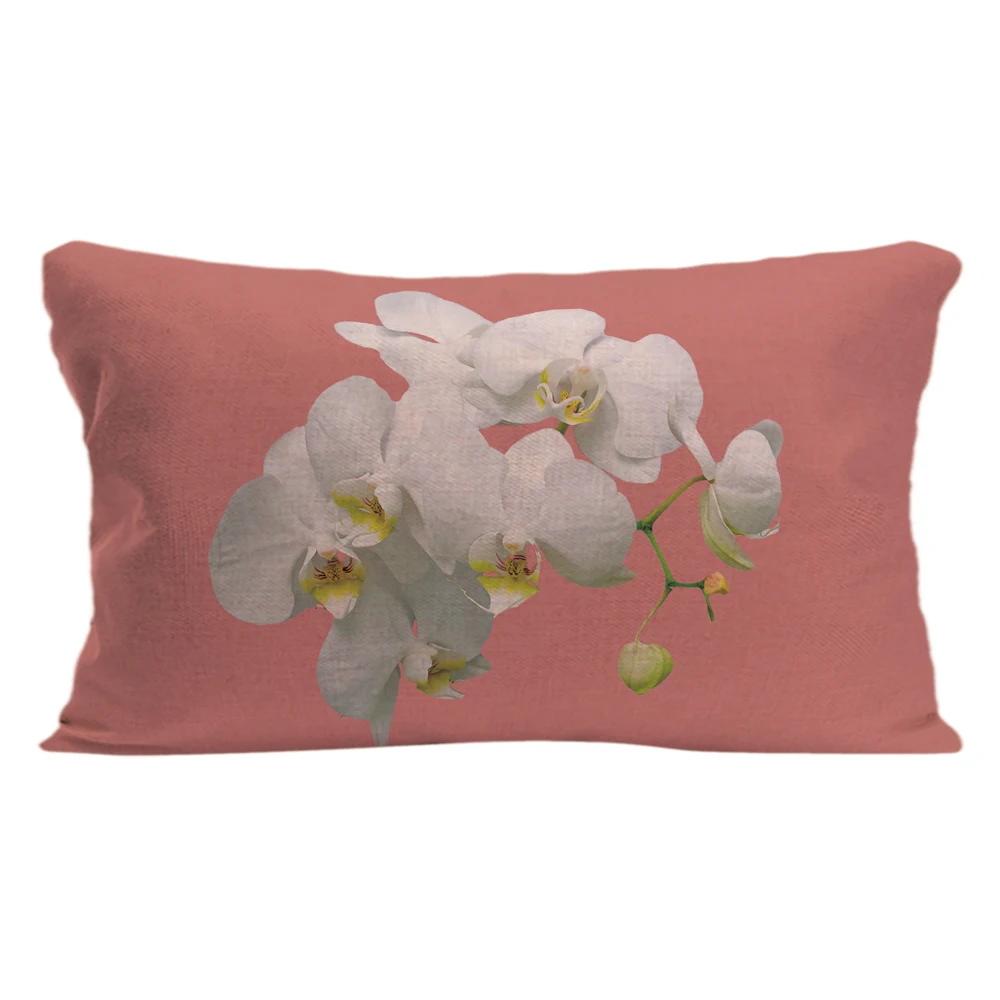 Белый чехол для подушки с цветочным принтом орхидеи декоративный розовый