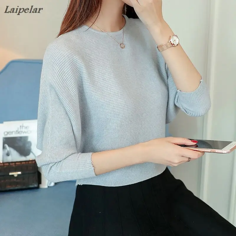 

Bat sleeve loose knit sweater color female new autumn autumn head neck shirt sleeve Laipelar