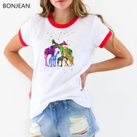 2022 rainbow watercolor zebra giraffe family t shirt women summer tops tee shirt femme white animal printed t shirt female