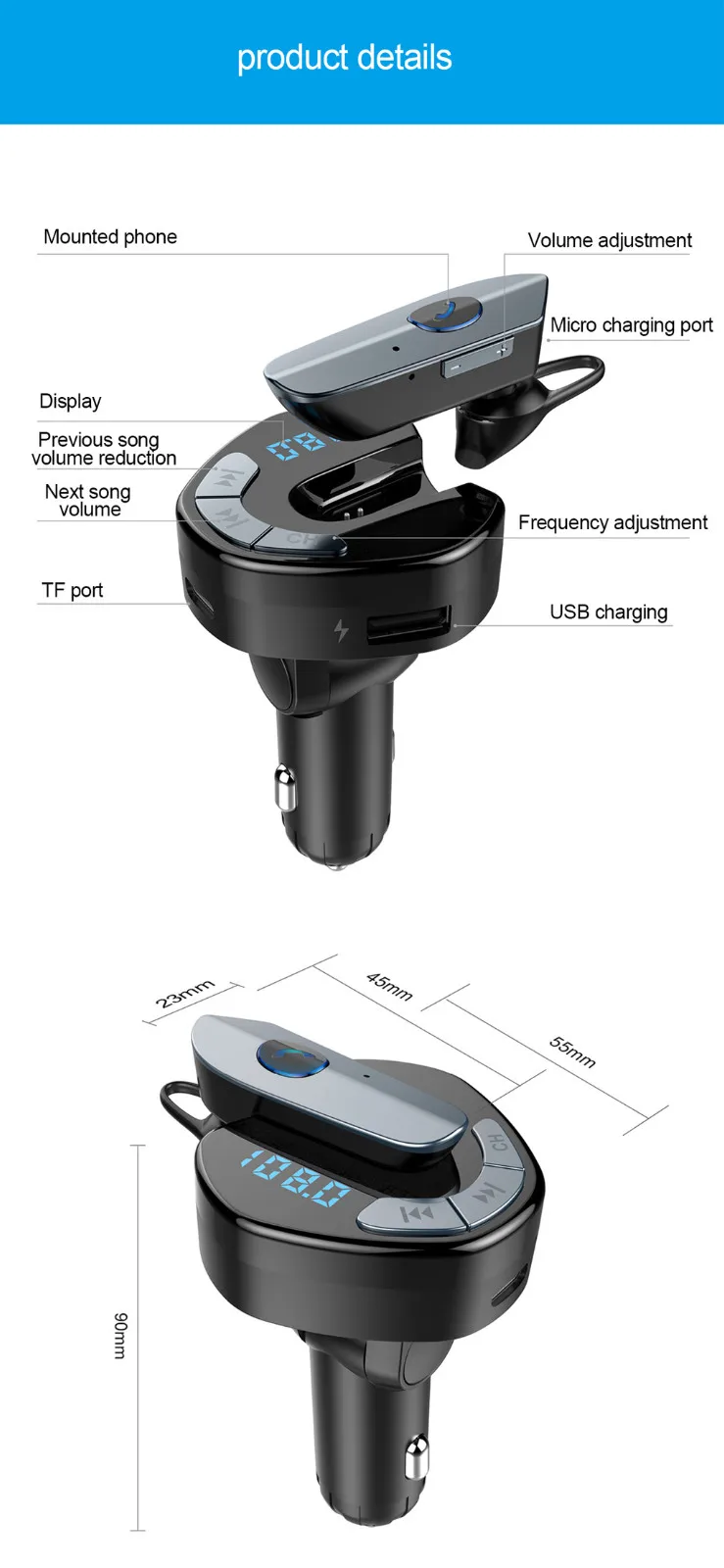 Автомобильный fm-передатчик Bluetooth плеер с bluetooth-гарнитурой автомобильное Bluetooth автомобильное зарядное устройство TF карта USB зарядное устройство
