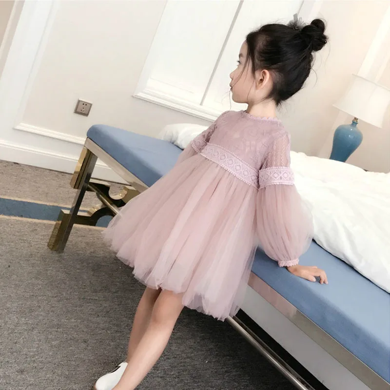 2021 новая коллекция платьев для девочек милое кружевное платье однотонный