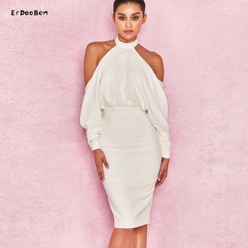 Erdaoben модные casualvestidos de fiesta Вечерние знаменитости Bodycon offf плечо белое платье vestidos