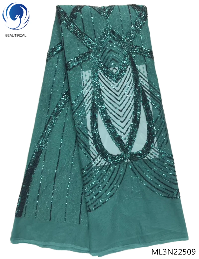 Красивые кружева с блестками fabricsafrican Тюль Кружева 2019 зеленое платье из блестящее
