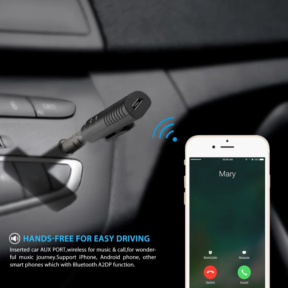 Universal 3.5mm jack Bluetooth Car Kit Hands free Music Audio Receiver Adapter Auto AUX for Speaker Headphone Stereo | Электроника