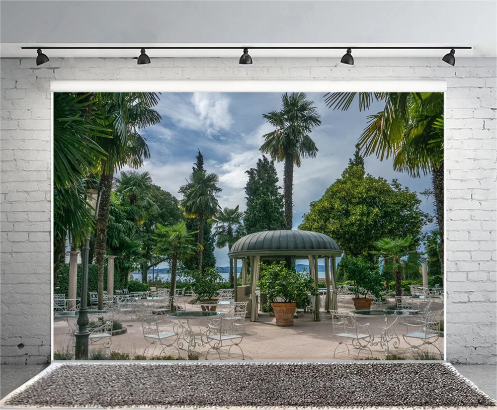Laeacco Sea Beach Palm Trees Desk Chairs Scenic Photography Backgrounds Customized Photographic Backdrops For Photo Studio | Электроника