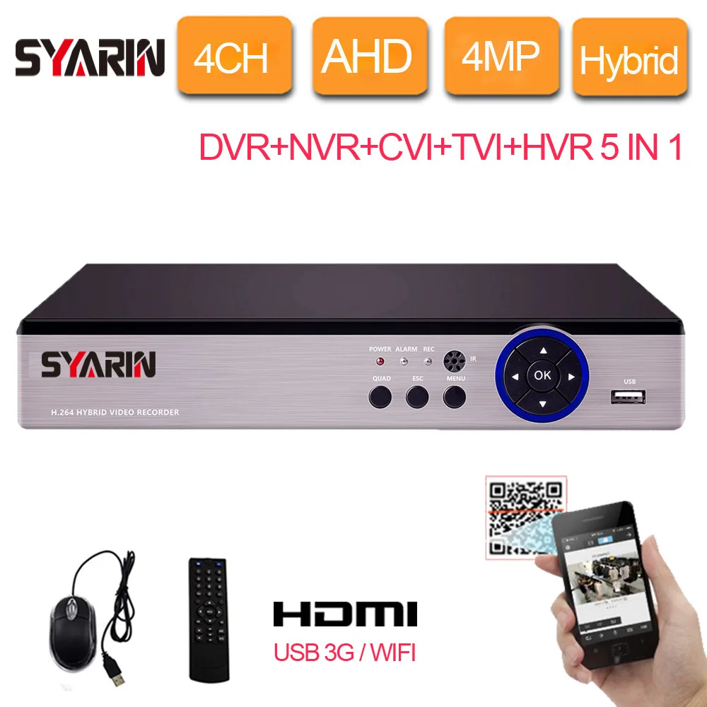 4 канала 5 в 1 видеонаблюдения DVR NVR м для AHD CVI TVI аналоговый IP камера 4MP Wi Fi гибридный