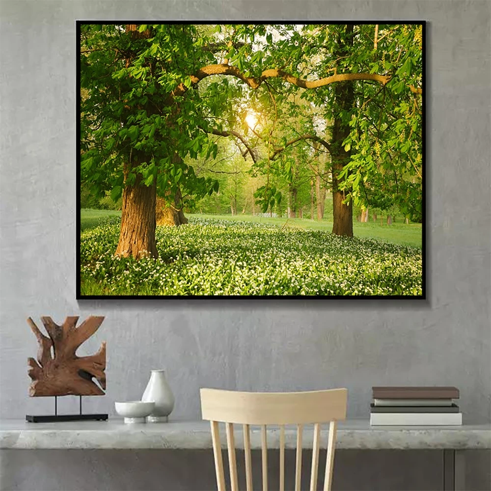 

Laeacco Spring Forest Wall Artwork Posters and Prints Vintage Nordic Canvas Painting Living Room Bedroom Home Decoration