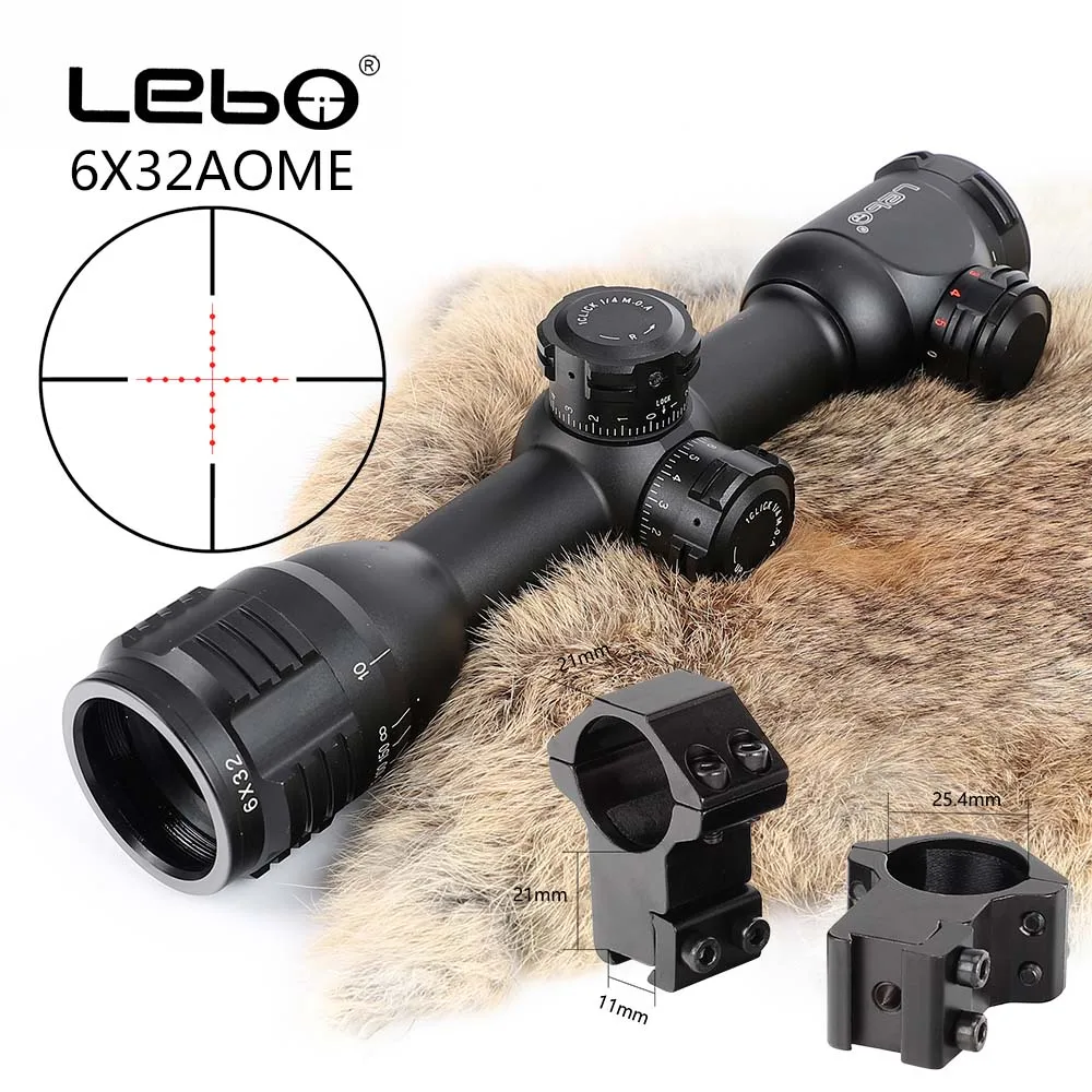 with Dovetail Rings LEBO 6x32 AOME Mil-Dot стекло гравированное с подсветкой сетка Компактный Тактический оптический прицел замок прицел для охоты прицел - Цвет: with Dovetail Rings