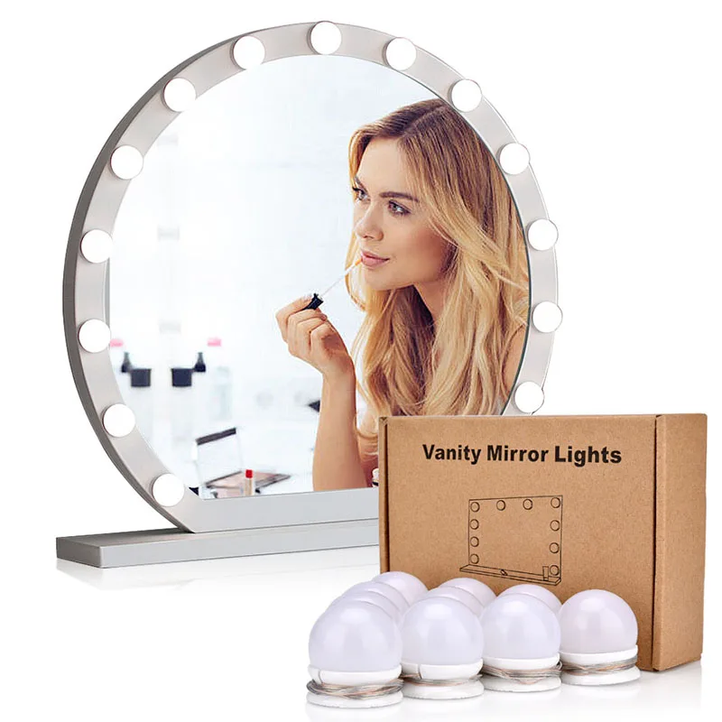 10pcs Makeup Mirror Bulbs Vanity LED Light Bulbs USB Powered Mirror Light Makeup Vanity Lamp Adjustable Cosmetic Mirrors Light